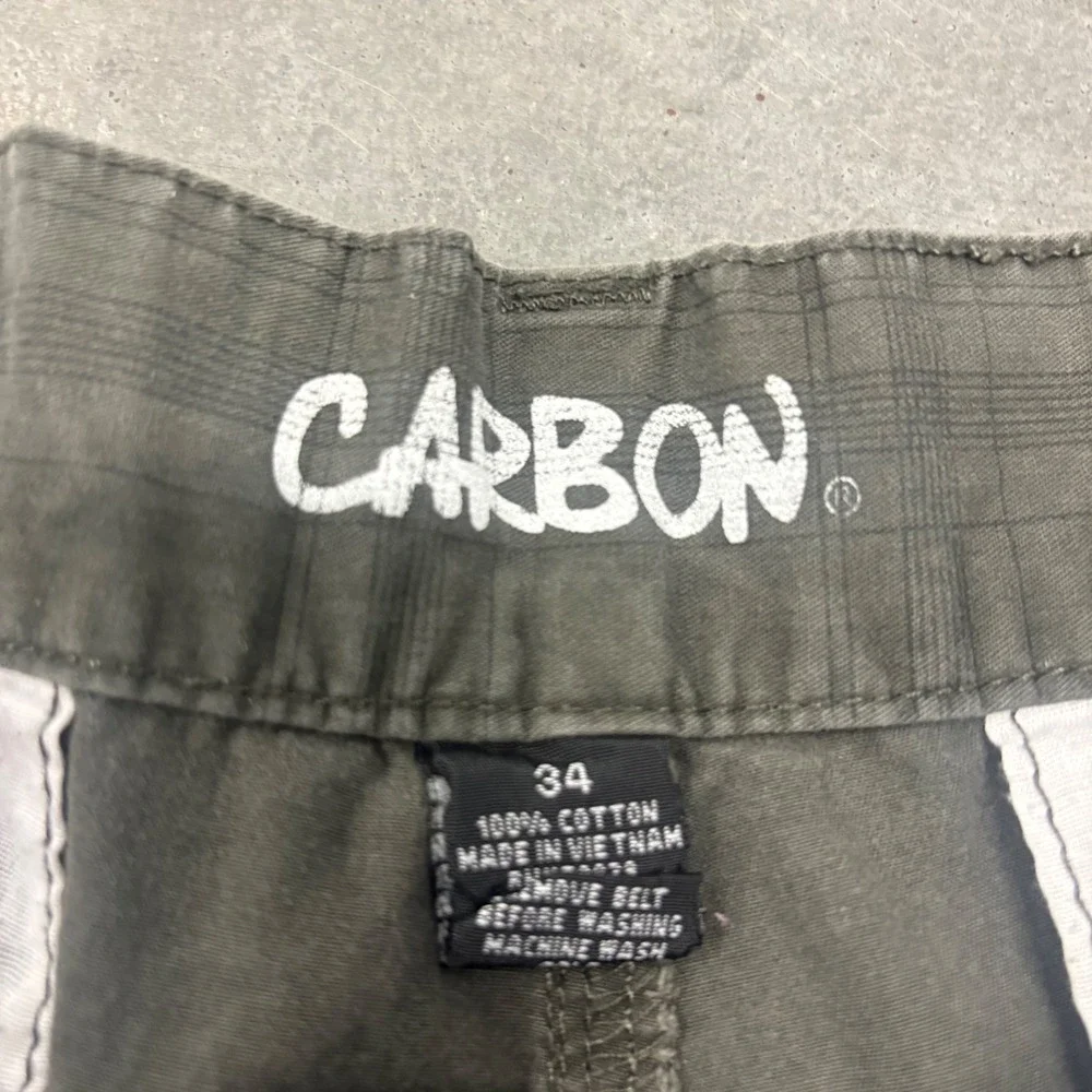 Vintage Y2K/2000s Carbon Mens Plaid Cargo Shorts Brown Cotton Streetwear Size 34